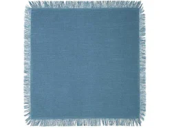 Tafelkleed + 4 Servetten Met Franjes - Katoen - Blauw - 140 X 240 Cm - Pola