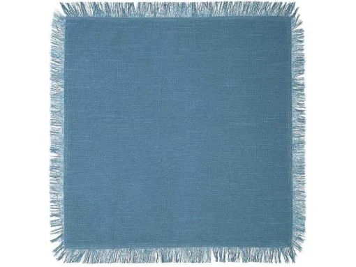 Tafelkleed + 4 Servetten Met Franjes - Katoen - Blauw - 140 X 240 Cm - Pola