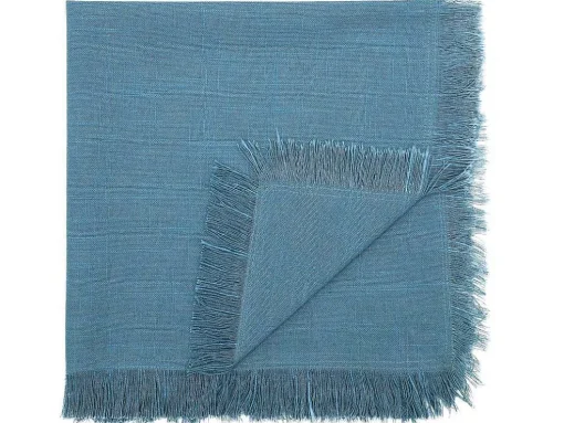 Tafelkleed + 4 Servetten Met Franjes - Katoen - Blauw - 140 X 240 Cm - Pola