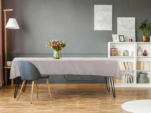 Tafellaken Van Katoen En Linnen Met Zwarte Rand - 170 X 250 Cm - Taupegrijs - Borina