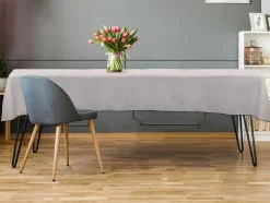 Tafellaken Van Katoen En Linnen Met Zwarte Rand - 170 X 170 Cm - Taupegrijs - Borina