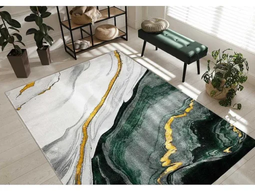 Tapijt Emerald Exclusief 1017 Glamour, Stijlvol Marmer Fles Groen / Go 140X190 Cm