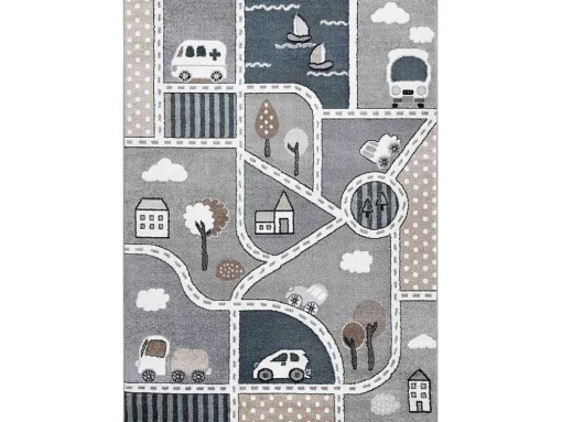 Tapijt Fun Strade Voor Kinderen, Straat, Stad Van Grijs 140X190 Cm