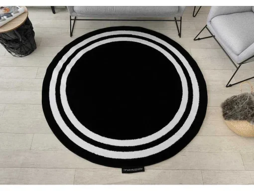 Tapijt Hampton Kader Rond Zwart Cercle 140 Cm