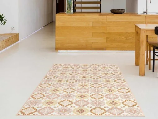 Tapijt Van Vinyl Met Cementtegeleffect - 120 X 180 Cm - Oranje En Roze - Eloza