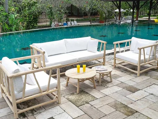 Tuinbank Van Teakhout Met Kussens - Licht Naturel En Wit - Tulum