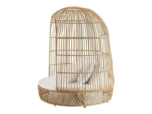 Tuinbed Met Baldakijn Van Gevlochten Hars - Licht Naturel Met Wit Kussen - Cervaro Van Mylia