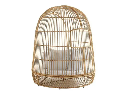 Tuinbed Met Baldakijn Van Gevlochten Hars - Licht Naturel Met Wit Kussen - Cervaro Van Mylia
