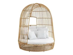 Tuinbed Met Baldakijn Van Gevlochten Hars - Licht Naturel Met Wit Kussen - Cervaro Van Mylia