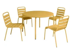 Tuineethoek Van Metaal - Een Tafel D110 Cm En 4 Opstapelbare Stoelen - Mosterdgeel - Mirmande Van Mylia
