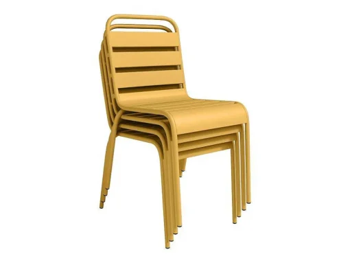 Tuineethoek Van Metaal - Een Tafel D110 Cm En 4 Opstapelbare Stoelen - Mosterdgeel - Mirmande Van Mylia