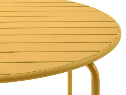 Tuineethoek Van Metaal - Een Tafel D110 Cm En 4 Opstapelbare Stoelen - Mosterdgeel - Mirmande Van Mylia
