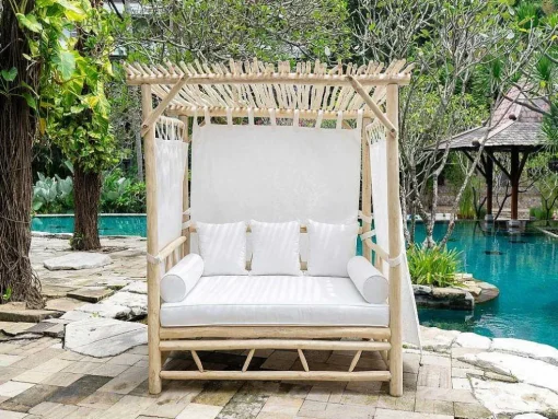 Tuinhemelbed Van Teakhout - Licht Naturel En Wit - Tulum