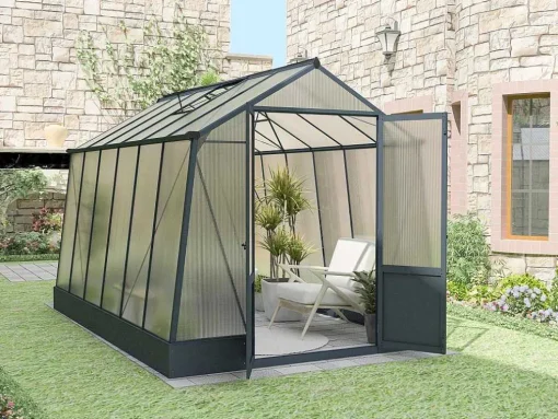 Tuinkas Van Polycarbonaat 9,1 M Met Grondplaat- Antraciet - Asarina