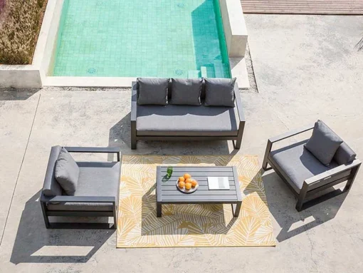 Tuinsalon Molokai In Aluminiun: Driezitsbank, 2 Fauteuils, Salontafel