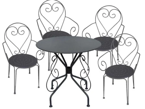 Tuinset Met Tafel En 4 Stoelen Van Metaal Met Smeedijzer Aspect - Antraciet - Guermantes