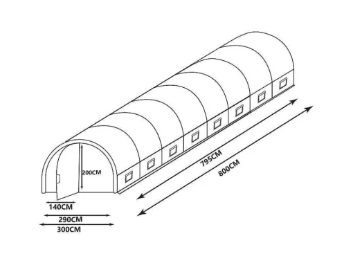 Tunnelkas Met Structuur Van Staal En Deur 24 M - L300 X B800 X H200 Cm - Alocasia