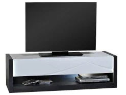 Tv-Meubel 1 Lade En 1 Vak - Met Led-Verlichting - Antraciet En Wit Gelakt - Ludmila