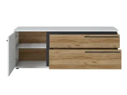Tv-Meubel Met 1 Deur En 2 Laden - Naturel En Wit - Nisuka