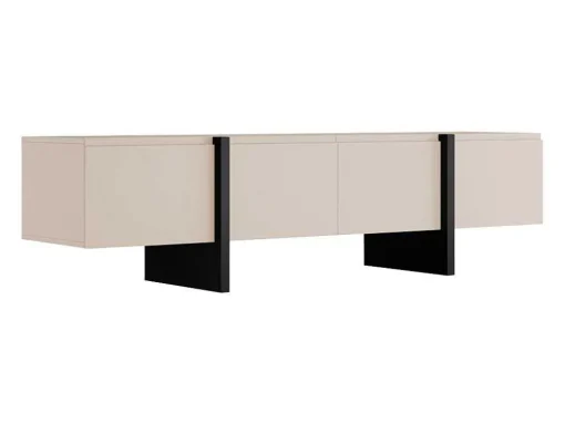 Tv-Meubel Met 4 Deuren Van Mdf - Beige En Zwart - Luvonia