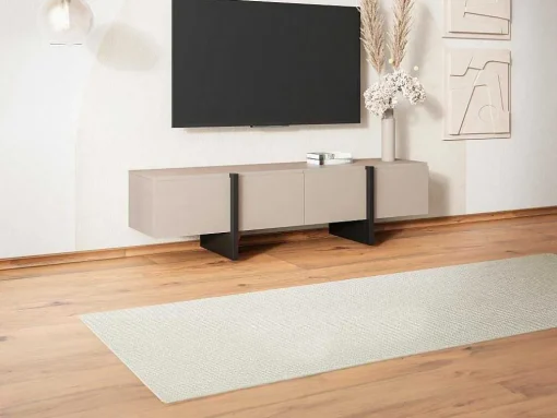 Tv-Meubel Met 4 Deuren Van Mdf - Beige En Zwart - Luvonia