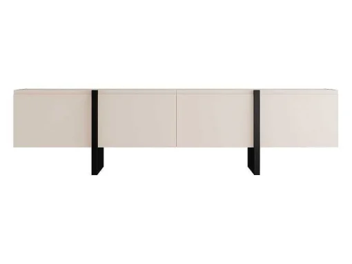 Tv-Meubel Met 4 Deuren Van Mdf - Beige En Zwart - Luvonia