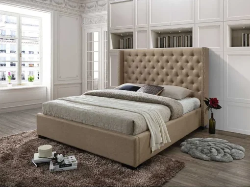 Tweepersoonsbed Massimo Gestoffeerd Met Capitons - 160 X 200 Cm - Beige - Stof