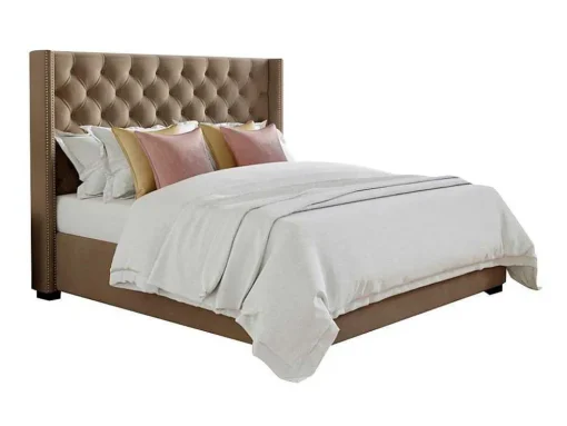 Tweepersoonsbed Massimo Gestoffeerd Met Capitons - 160 X 200 Cm - Beige - Stof