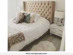 Tweepersoonsbed Massimo Gestoffeerd Met Capitons - 160 X 200 Cm - Beige - Stof