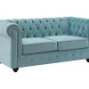 Tweezitsbank Van Pastelblauw Velours Chesterfield