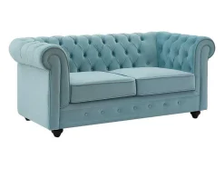 Tweezitsbank Van Pastelblauw Velours Chesterfield