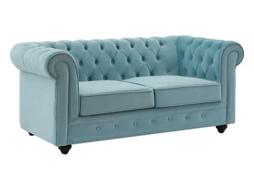 Tweezitsbank Van Pastelblauw Velours Chesterfield