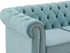 Tweezitsbank Van Pastelblauw Velours Chesterfield