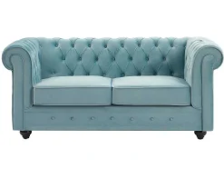 Tweezitsbank Van Pastelblauw Velours Chesterfield