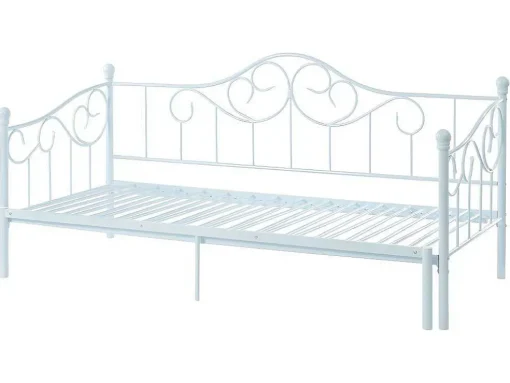Uitschuifbare Bedbank Sebille - Metaal - 2 X 90 X 200 Cm Of 180 X 200 Cm - Wit - Optie Matras