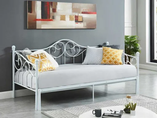 Uitschuifbare Bedbank Sebille - Metaal - 2 X 90 X 200 Cm Of 180 X 200 Cm - Wit - Optie Matras