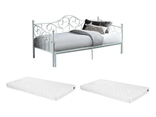 Uitschuifbare Bedbank Sebille - Metaal - 2 X 90 X 200 Cm Of 180 X 200 Cm - Wit - Optie Matras