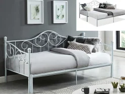 Uitschuifbare Bedbank Sebille - Metaal - 2 X 90 X 200 Cm Of 180 X 200 Cm - Wit - Optie Matras