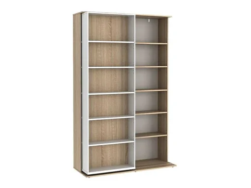 Uitschuifbare Boekenkast Prali - 18 Nissen - Wit En Eiken