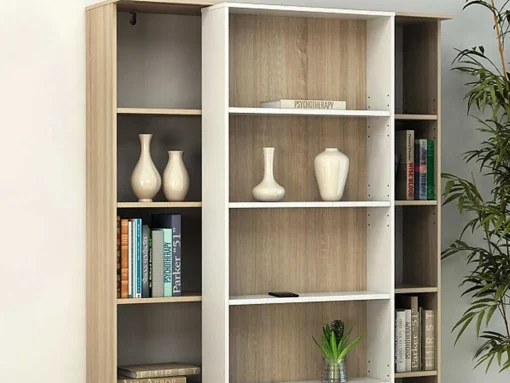 Uitschuifbare Boekenkast Prali - 18 Nissen - Wit En Eiken
