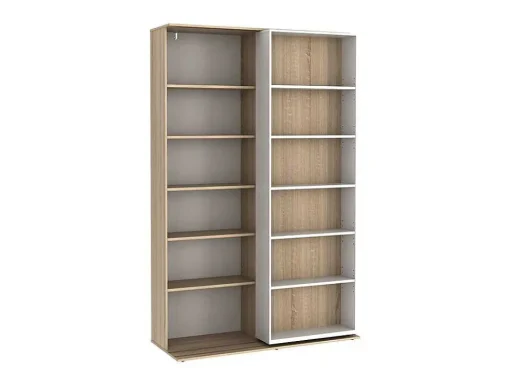 Uitschuifbare Boekenkast Prali - 18 Nissen - Wit En Eiken