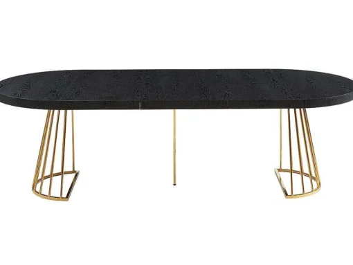 Uitschuifbare Eettafel 2 Tot 12 Plaatsen Van Mdf En Staal - Zwart En Goud - Firela