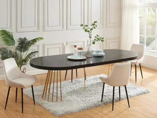 Uitschuifbare Eettafel 2 Tot 12 Plaatsen Van Mdf En Staal - Zwart En Goud - Firela