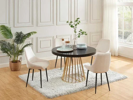 Uitschuifbare Eettafel 2 Tot 12 Plaatsen Van Mdf En Staal - Zwart En Goud - Firela