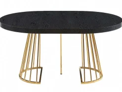 Uitschuifbare Eettafel 2 Tot 12 Plaatsen Van Mdf En Staal - Zwart En Goud - Firela