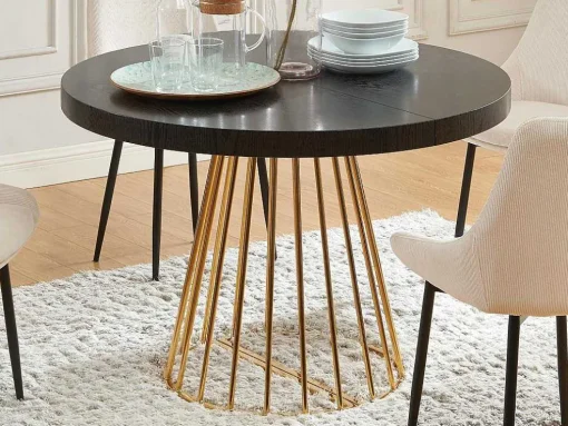 Uitschuifbare Eettafel 2 Tot 12 Plaatsen Van Mdf En Staal - Zwart En Goud - Firela