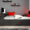 Uitschuifbed 90 X 200 En 90 X 190 Cm - Met Bureau - Ledverlichting - Antraciet En Rood + Matras + Bedbodem - Vouani