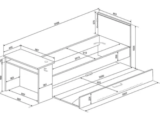 Uitschuifbed 90 X 200 En 90 X 190 Cm - Met Bureau - Ledverlichting - Antraciet En Rood + Matras + Bedbodem - Vouani