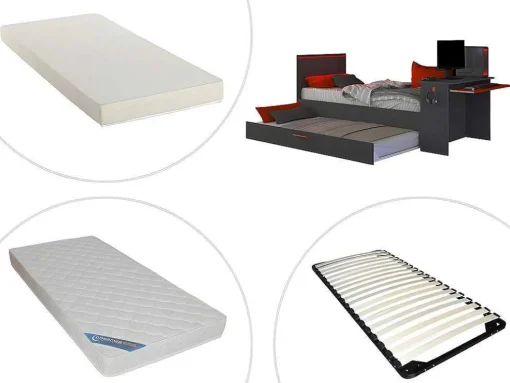 Uitschuifbed 90 X 200 En 90 X 190 Cm - Met Bureau - Ledverlichting - Antraciet En Rood + Matras + Bedbodem - Vouani