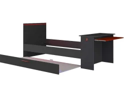 Uitschuifbed 90 X 200 En 90 X 190 Cm - Met Bureau - Ledverlichting - Antraciet En Rood + Matras + Bedbodem - Vouani